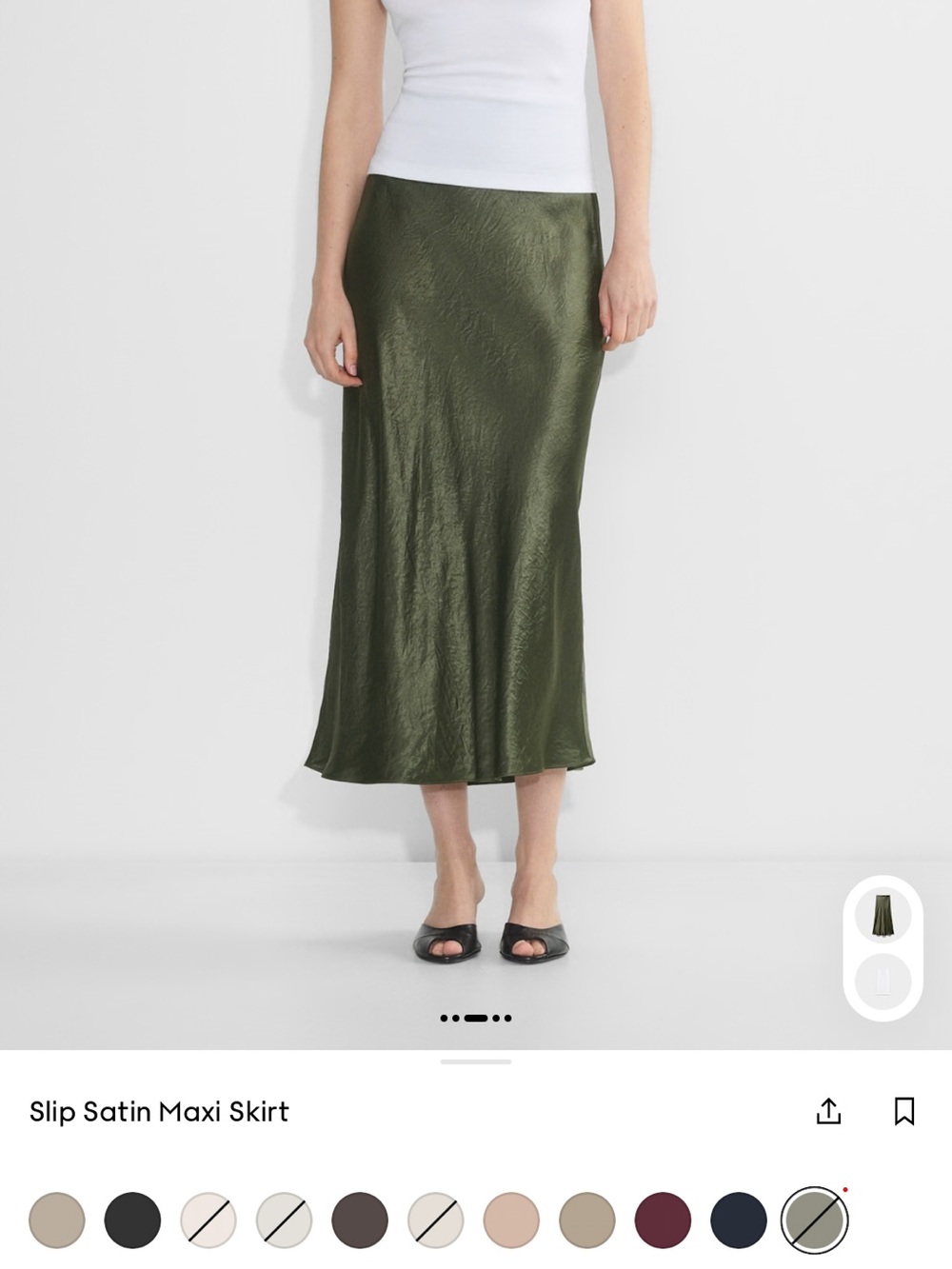 Babaton Olive Satin Slip Maxi Skirt